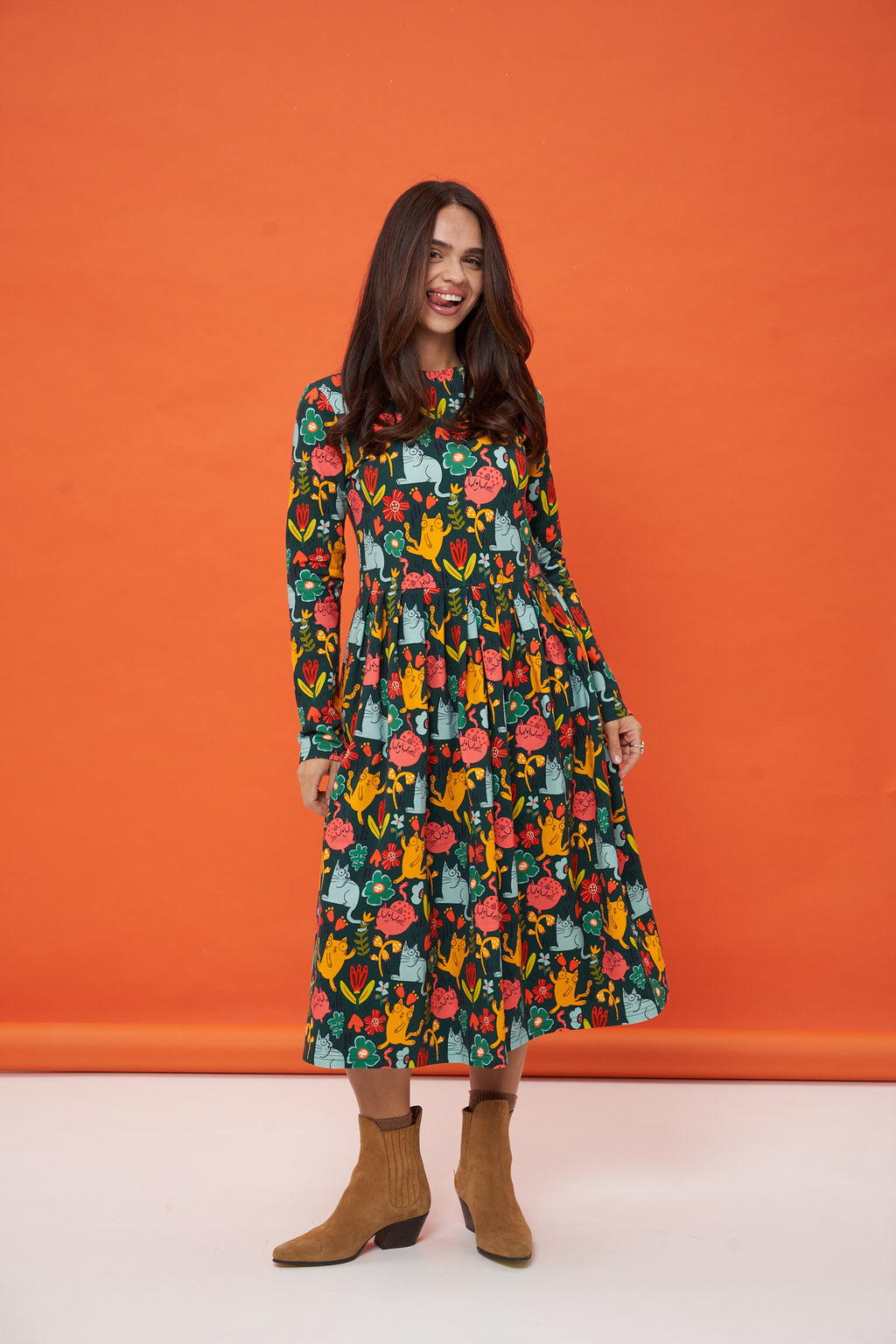 Happy Cats Midi Dress