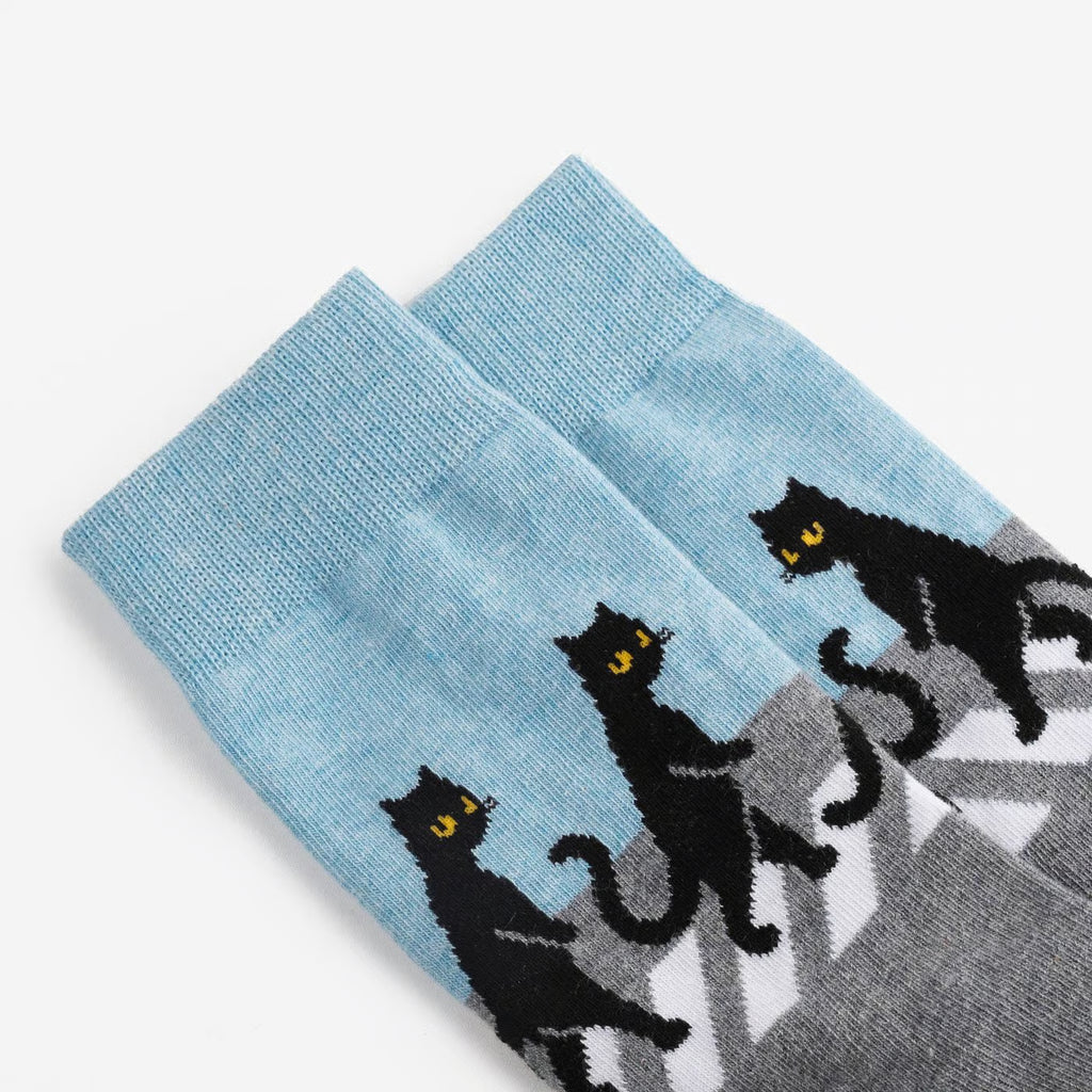 black cats crossing cotton crew socks