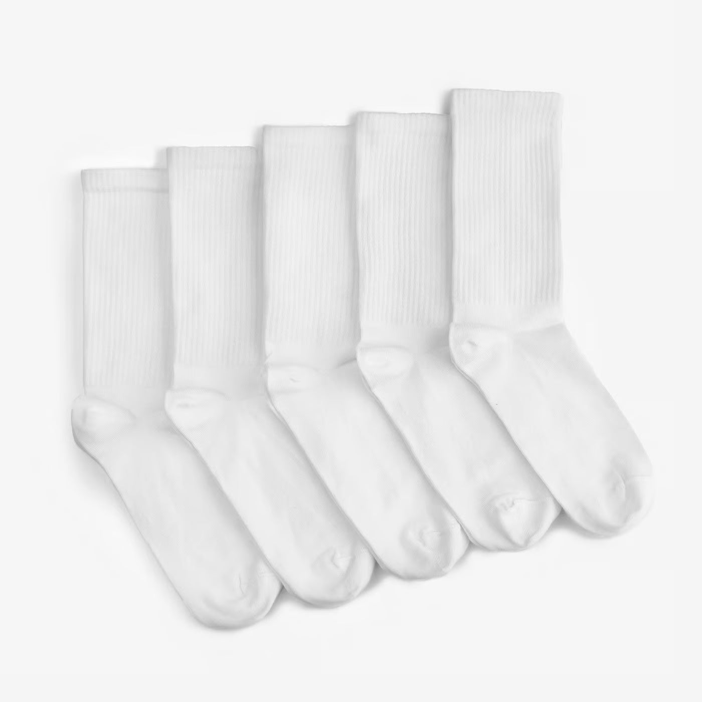 white cotton crew socks high length 5 pack