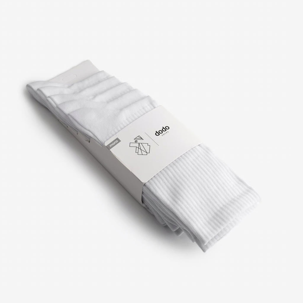 folded white cotton crew socks high length