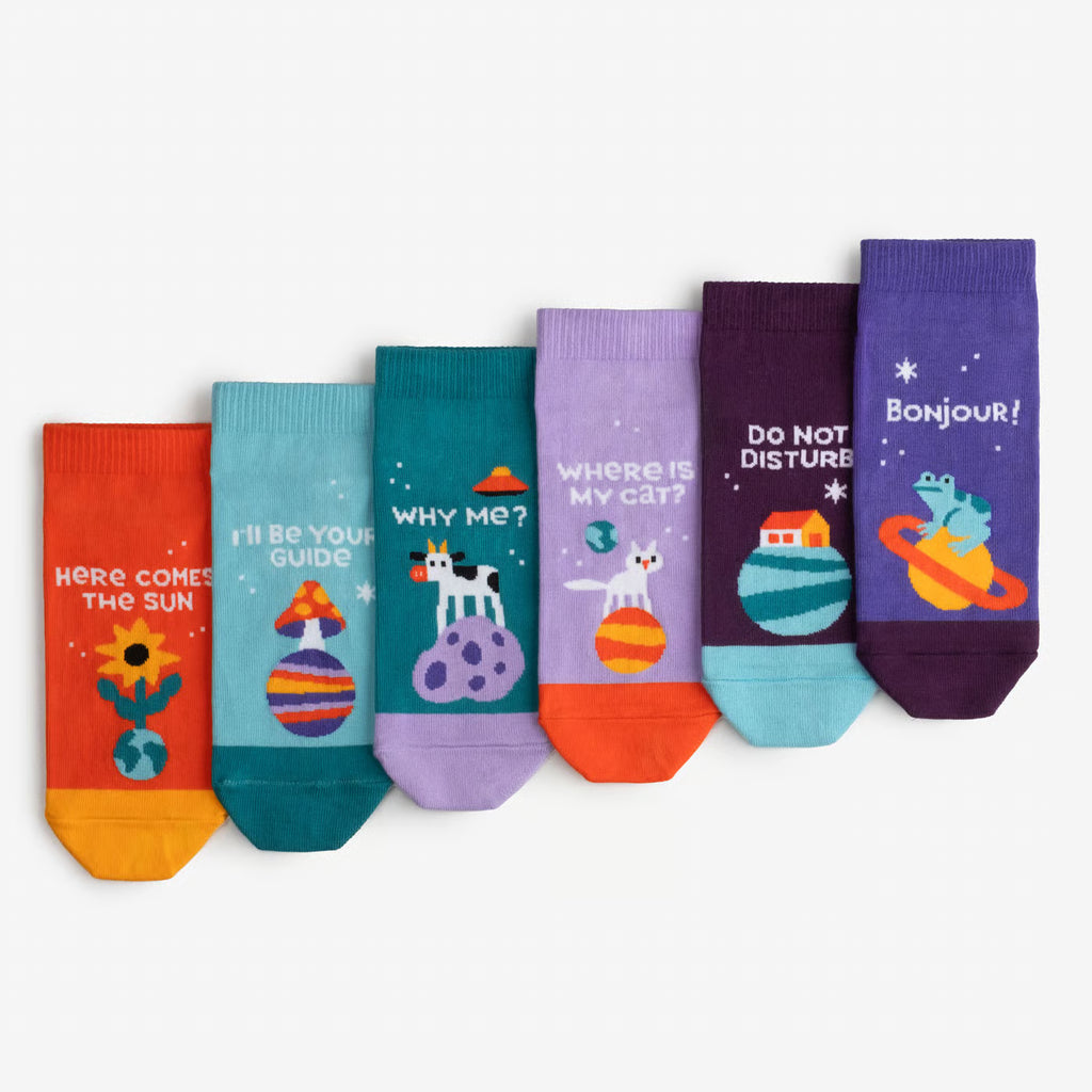 space cat funny patterned cotton ankle socks 3 pack