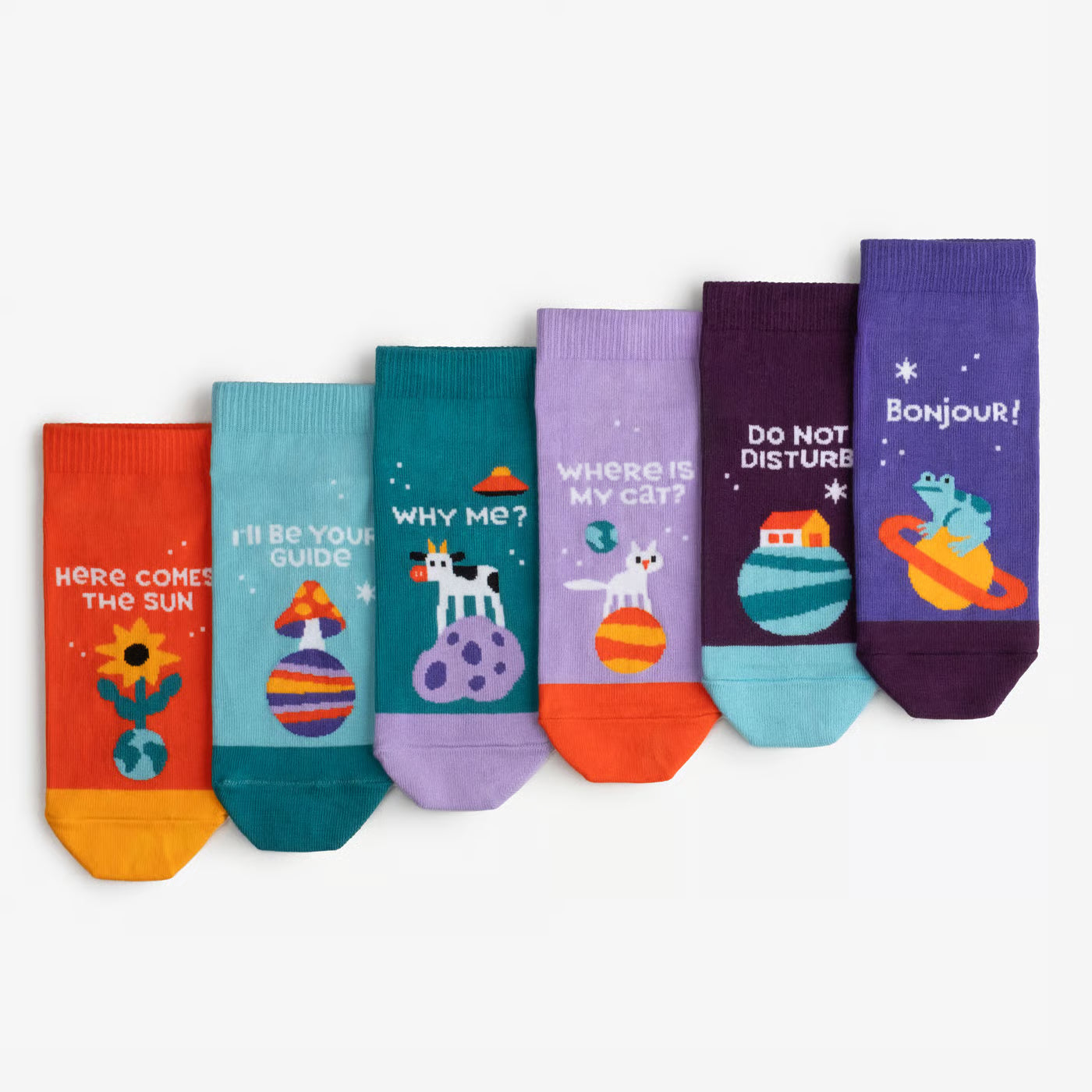 space cat funny patterned cotton ankle socks 3 pack