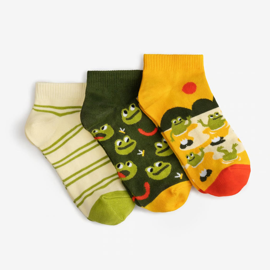 fun patterned cotton ankle socks froggies 3 pack