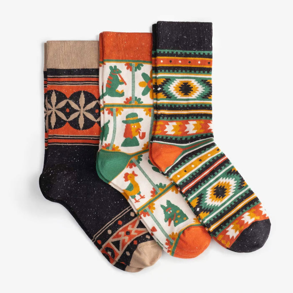 hutsulia patterned cotton crew socks 3 pack