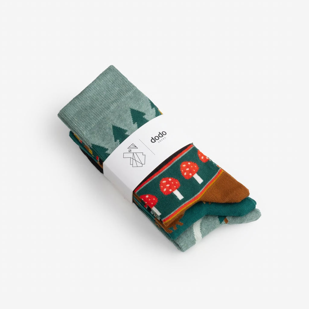 patterned cotton crew socks camping design