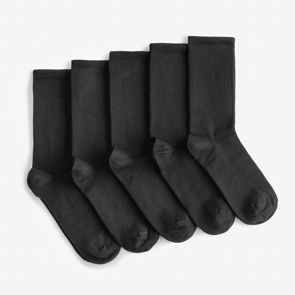 black cotton crew socks high length 5 pack