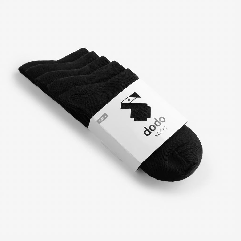 folded black cotton crew socks