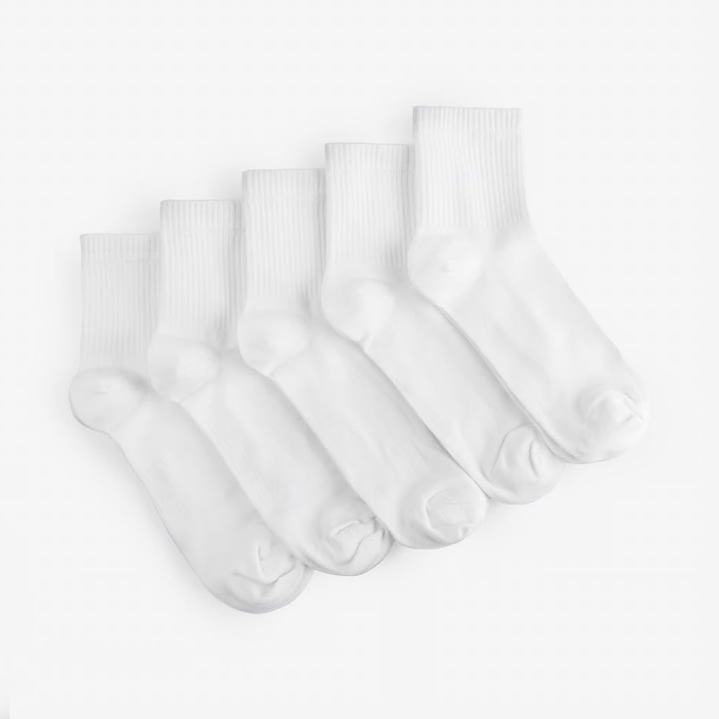 white cotton crew socks 5 pack