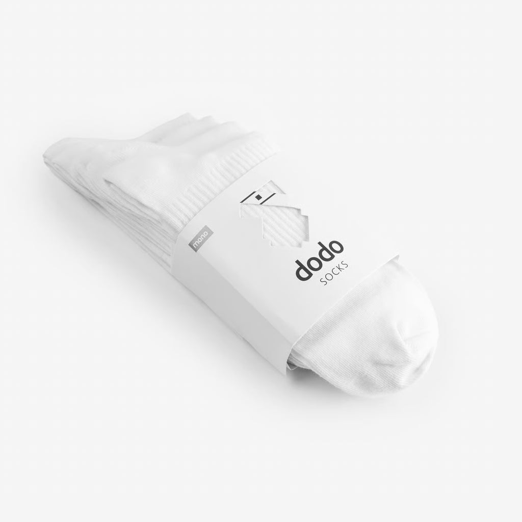 folded white cotton crew socks