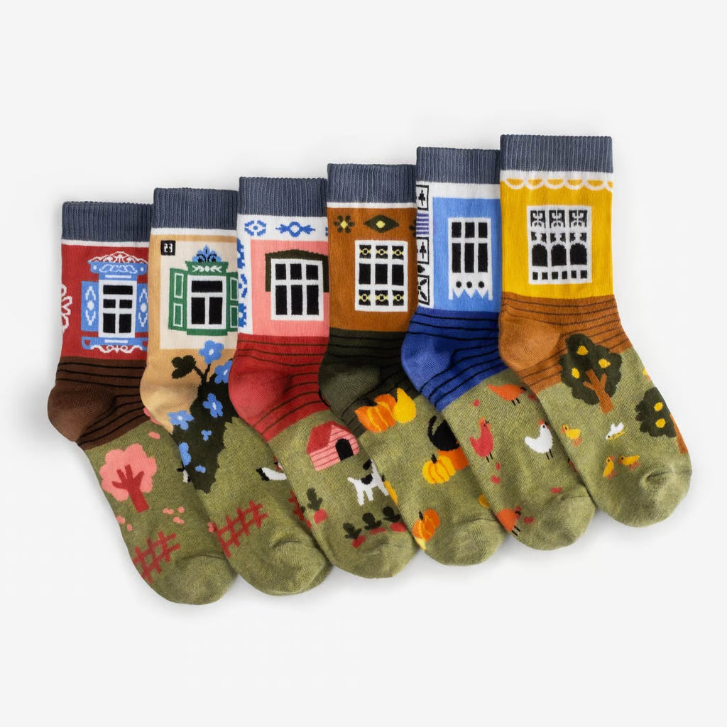 patterned cotton crew socks old house 3 pack