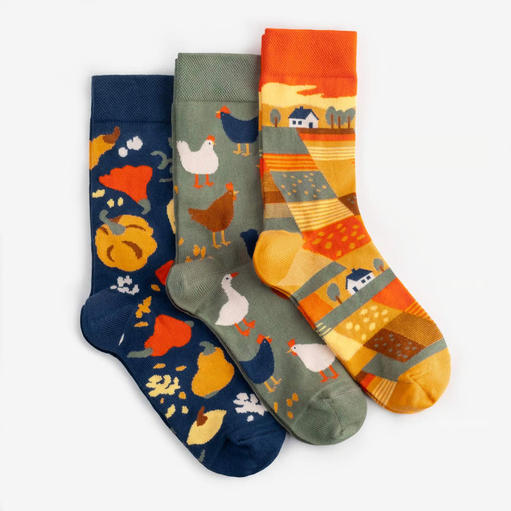 fun patterned cotton crew socks village 3 pack