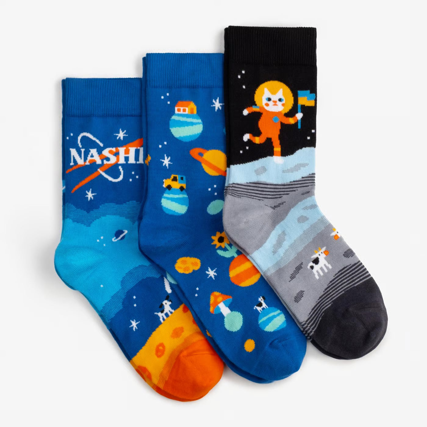 space oddity funny patterned cotton crew socks 3 pack