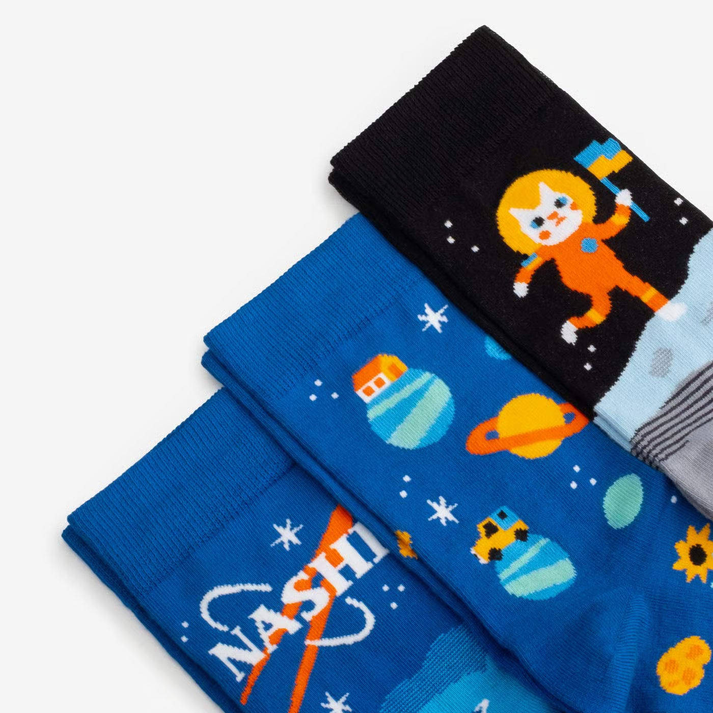 space animal cotton crew socks detail