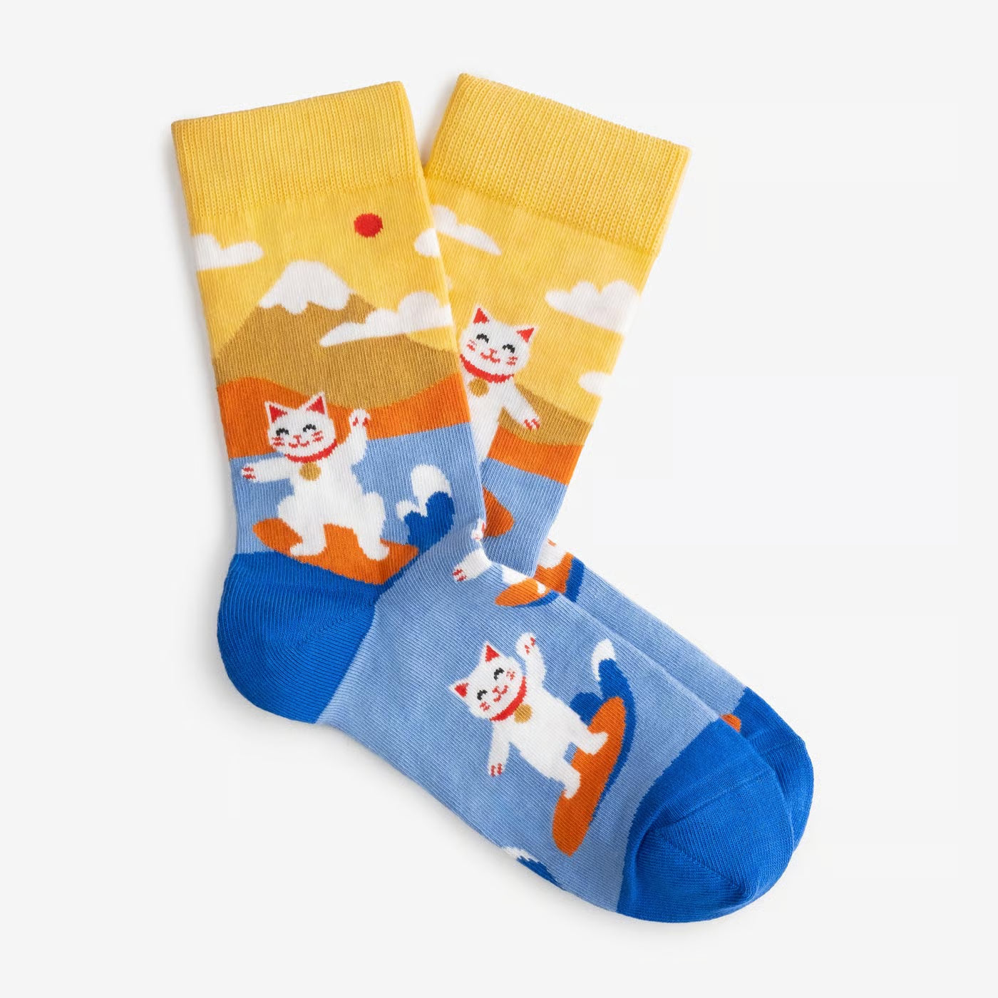maneki neko funny patterned cotton crew socks