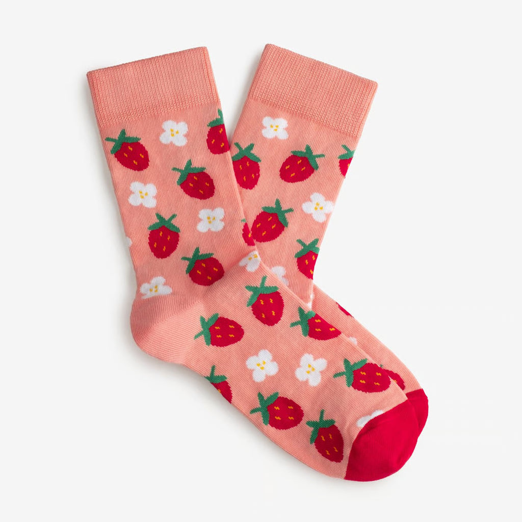 wild strawberries patterned cotton crew socks