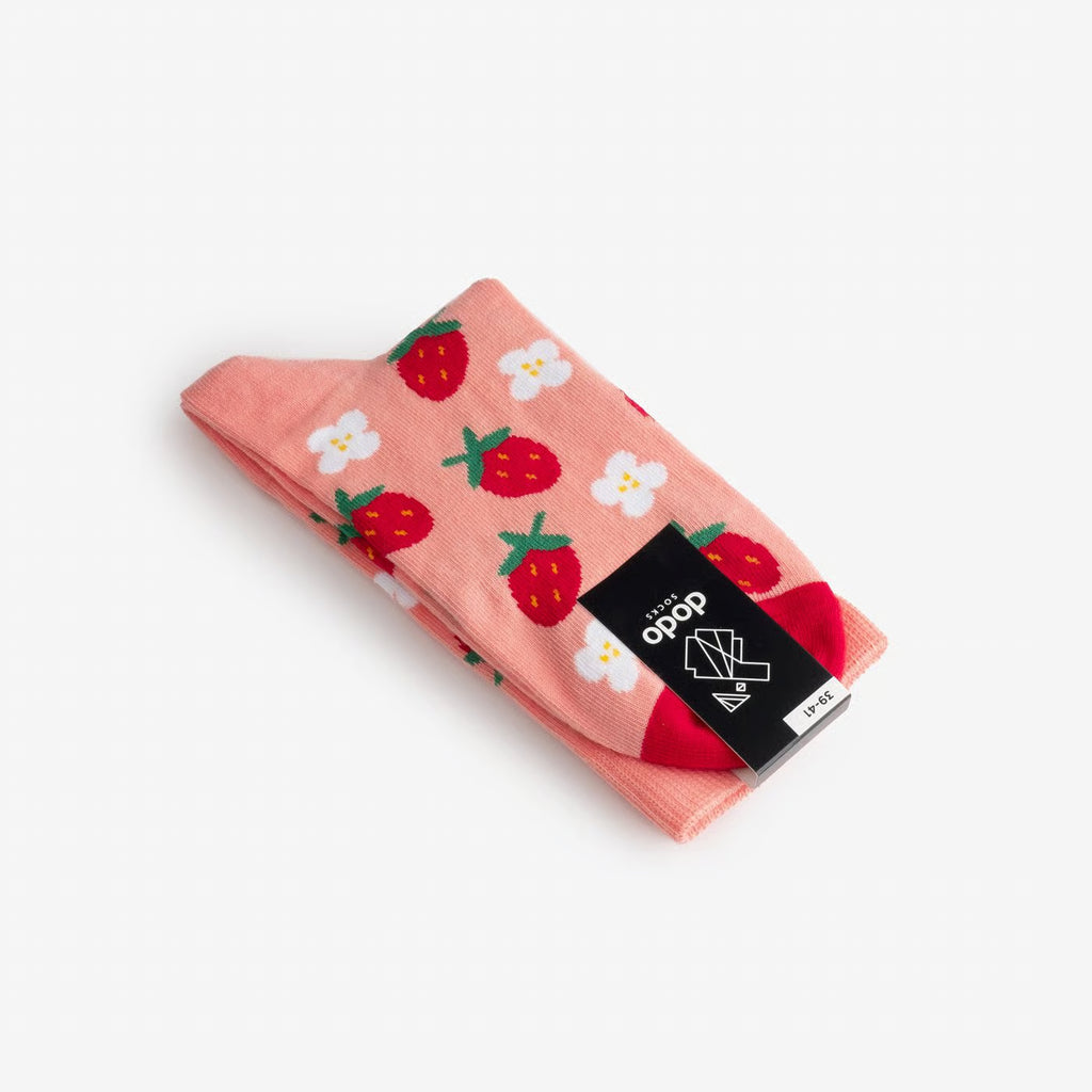 strawberry cotton crew socks folded